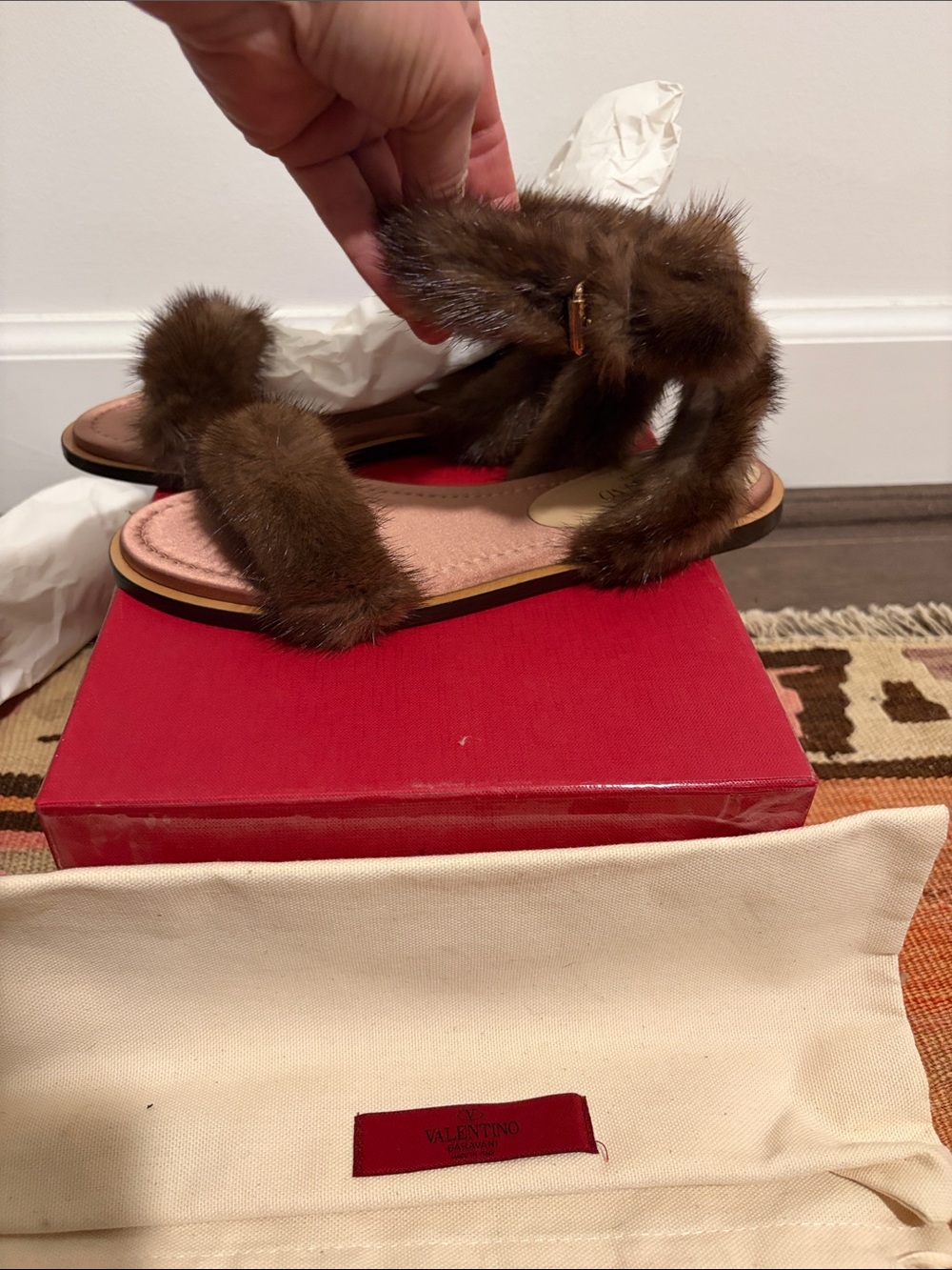 BNWT Valentino Brown Mink Fur Slide Sandals SZ 36